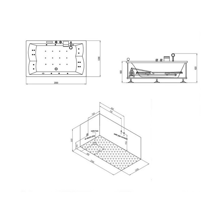 Hydromasážní vana EAGO AM185JDTSZ 200x120x62