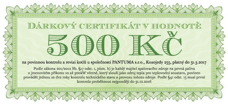 Dárkový certifikát na revize kotlů